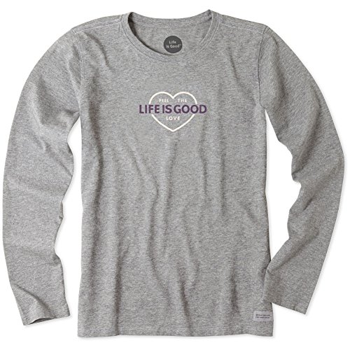 0887941240852 - LIFE IS GOOD WOMEN'S LONG SLEEVE CRUSHER FEEL THE LOVE T-SHIRT (HEATHER GRAY), SMALL