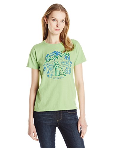 0887941293605 - LIFE IS GOOD WOMEN'S LUCKY DOG WATERCOLOR CRUSHER TEE, X-LARGE, FERN GREEN