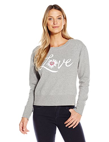 0887941306688 - LIFE IS GOOD WOMEN'S GO-TO CREW WATERCOLOR DAISY LOVE SWEATER, LARGE, HEATHER GRAY