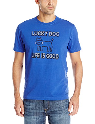 0887941309429 - LIFE IS GOOD MEN'S LUCKY DOG CRUSHER TEE, LARGE, COBALT BLUE