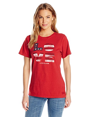0887941332250 - LIFE IS GOOD WOMEN'S LOVE FLAG CRUSHER TEE, X-LARGE, FLAG RED