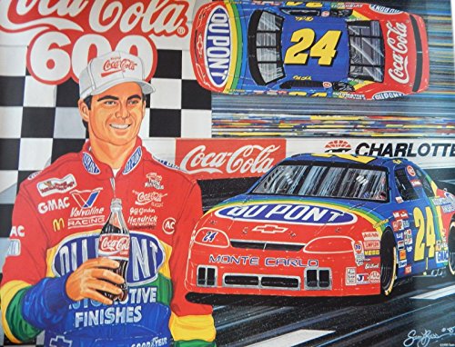 0887961101751 - VINTAGE JEFF GORDON DUPONT CHARLOTTE 1995 COCA COLA 600 SAM BASS PRINT POSTER 18 INCHES HIGH BY 22 WIDE