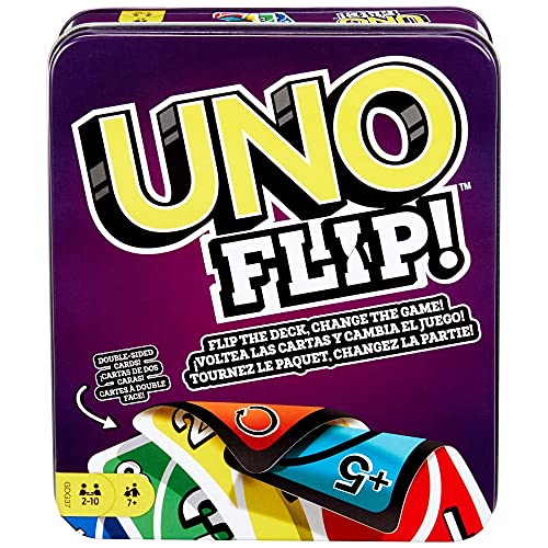 0887961742503 - UNO FLIP! FAMILY CARD GAME, WITH 112 CARDS IN A STURDY STORAGE TIN, MAKES A GREAT GIFT FOR 7 YEAR OLDS AND UP UNO FLIP! FAMILY CARD GAME, WITH 112 CARDS IN A STURDY STORAGE TIN
