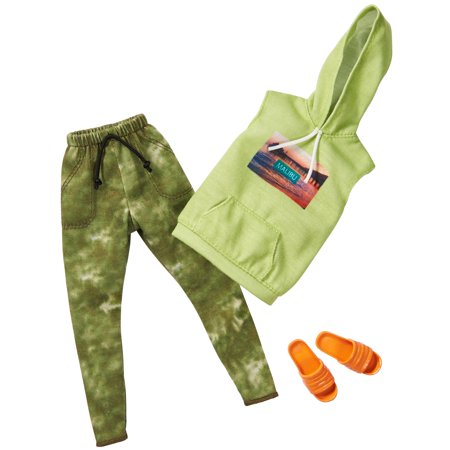 0887961806328 - BARBIE FASHIONS PACK: KEN DOLL CLOTHES WITH GREEN SLEVELESS HOODIE, CAMO JOGGERS & ORANGE SANDALS, GIFT FOR KIDS 3 TO 8 YEARS OLD