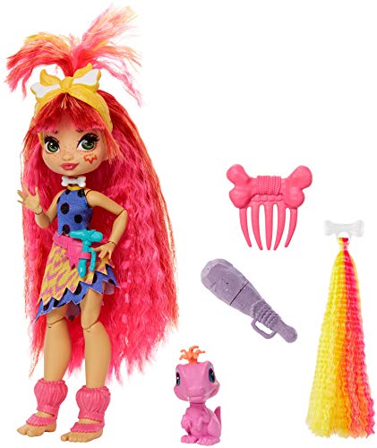 0887961873443 - MATTEL CAVE CLUB EMBERLY DOLL (10-INCH, PINK HAIR) POSEABLE PREHISTORIC FASHION DOLL WITH DINOSAUR PET AND ACCESSORIES, GIFT FOR 4 YEAR OLDS AND UP