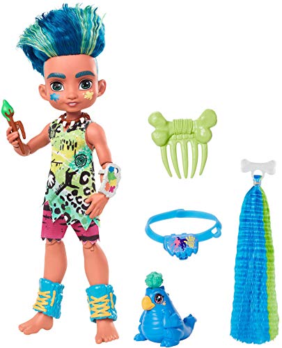 0887961873450 - MATTEL CAVE CLUB SLATE DOLL (10-INCH, BLUE HAIR) POSEABLE PREHISTORIC FASHION DOLL WITH DINOSAUR PET AND ACCESSORIES, GIFT FOR 4 YEAR OLDS AND UP