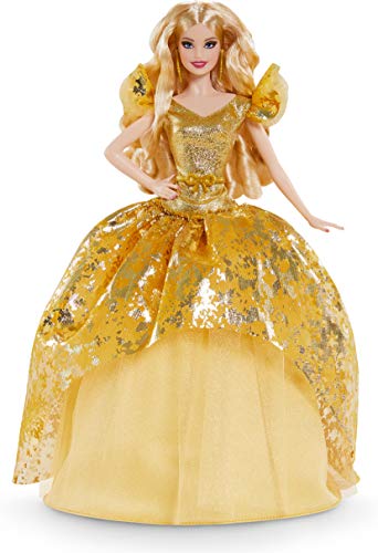 0887961876864 - BARBIE SIGNATURE 2020 HOLIDAY BARBIE DOLL (12-INCH BLONDE LONG HAIR) IN GOLDEN GOWN, WITH DOLL STAND AND CERTIFICATE OF AUTHENTICITY, GIFT FOR 6 YEAR OLDS AND UP