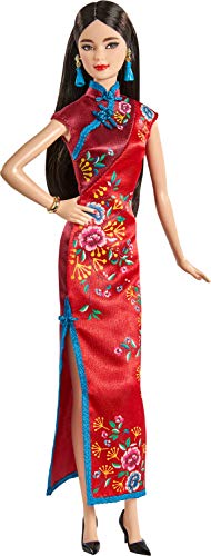 0887961916065 - BARBIE SIGNATURE LUNAR NEW YEAR DOLL (12-INCH BRUNETTE) WEARING RED SATIN CHEONGSAM DRESS WITH ACCESSORIES, COLLECTIBLE GIFT FOR KIDS & COLLECTORS