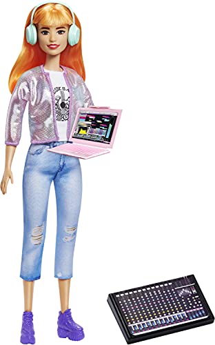 0887961918878 - BARBIE CAREER OF THE YEAR MUSIC PRODUCER DOLL (12-IN), COLORFUL ORANGE HAIR, TRENDY TEE, JACKET & JEANS PLUS SOUND MIXING BOARD, COMPUTER & HEADPHONE ACCESSORIES, GREAT TOY GIFT