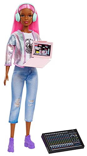 0887961918892 - BARBIE CAREER OF THE YEAR MUSIC PRODUCER DOLL (12-IN), COLORFUL HAIR, TRENDY TEE, JACKET & JEANS PLUS SOUND MIXING BOARD, COMPUTER & HEADPHONE ACCESSORIES, GREAT TOY GIFT FOR AGES 3 YEARS OLD & UP