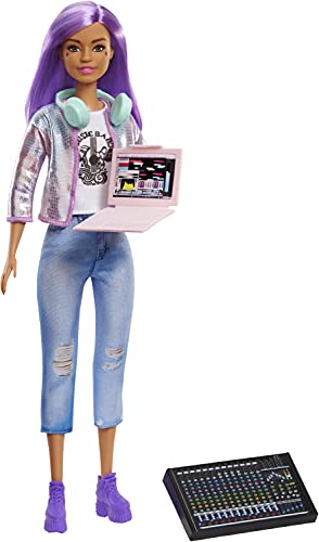 0887961918908 - BARBIE CAREER OF THE YEAR MUSIC PRODUCER DOLL (12-IN), COLORFUL PURPLE HAIR, TRENDY TEE, JACKET & JEANS PLUS SOUND MIXING BOARD, COMPUTER & HEADPHONE ACCESSORIES, GREAT TOY GIFT