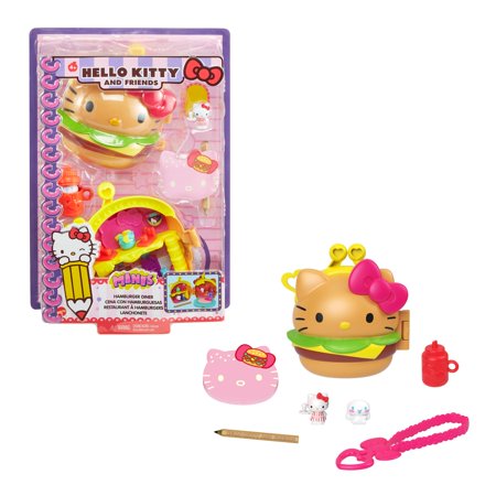 0887961921786 - MATTEL HELLO KITTY HAMBURGER DINER COMPACT (4.9-IN / 12.5-CM) WITH 2 SANRIO MINIS FIGURES, STATIONERY NOTEPAD AND ACCESSORIES, GREAT GIFT FOR KIDS AGES 4Y+