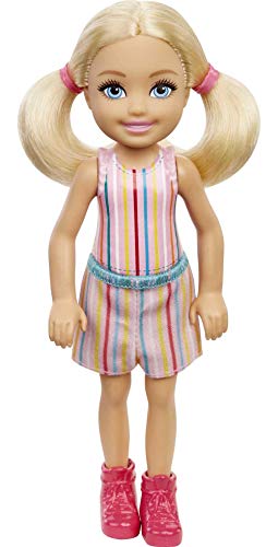 0887961961942 - BARBIE CHELSEA DOLL (6-INCH BLONDE) WEARING SKIRT WITH STRIPED PRINT AND PINK BOOTS, GIFT FOR 3 TO 7 YEAR OLDS