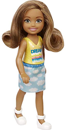 0887961961973 - BARBIE CHELSEA DOLL (6-INCH BRUNETTE) WEARING SKIRT WITH CLOUD PRINT AND WHITE SHOES, GIFT FOR 3 TO 7 YEAR OLDS
