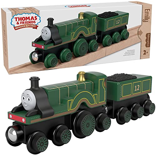0887961990720 - THOMAS & FRIENDS WOODEN RAILWAY EMILY ENGINE AND COAL CAR, PUSH-ALONG TRAIN MADE FROM SUSTAINABLY SOURCED WOOD FOR KIDS 2 YEARS AND UP