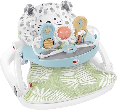 0887961992830 - FISHER-PRICE BABY DELUXE SIT-ME-UP FLOOR SEAT WITH TOY BAR SNOW LEOPARD, PORTABLE INFANT CHAIR WITH TRAY