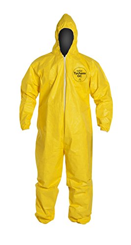 0888120000076 - DUPONT QC127S TYCHEM FABRIC PROTECTIVE COVERALL WITH HOOD, DISPOSABLE, ELASTIC C