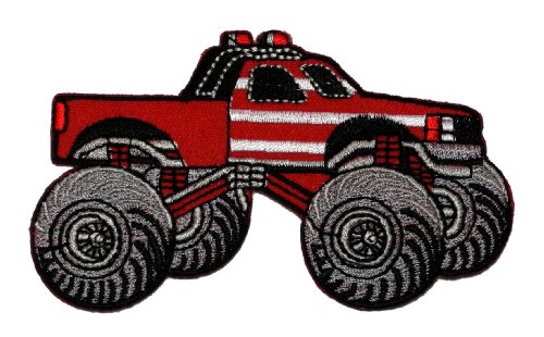 0888122267859 - BIGFOOT MONSTER TRUCK RED-WHITE DIY APPLIQUE EMBROIDERED SEW IRON ON PATCH BF-001