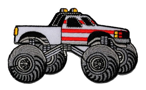 0888122267873 - BIGFOOT MONSTER TRUCK WHITE-RED DIY APPLIQUE EMBROIDERED SEW IRON ON PATCH BF-003