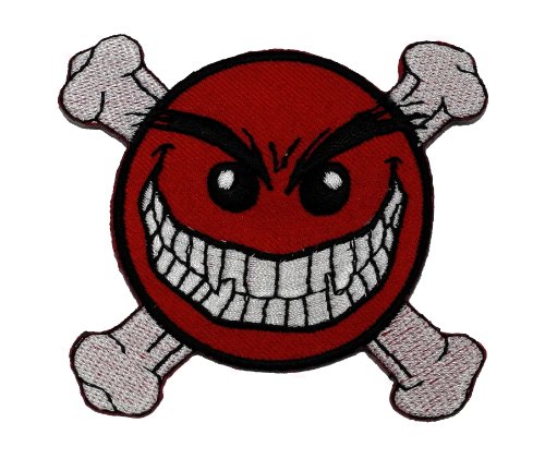 0888122268719 - FUNNY SMILEY SMILE HAPPY RED FACE DANGER BIKER DIY APPLIQUE EMBROIDERED SEW IRON ON PATCH SM-002