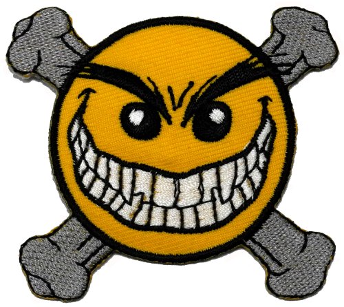 0888122269211 - FUNNY SMILEY SMILE HAPPY YELLOW FACE DANGER FUNNY BIKER DIY APPLIQUE EMBROIDERED SEW IRON ON PATCH SM-001