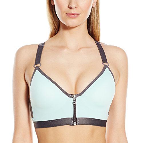 0888208157449 - FLEX WOMEN'S PUSH UP SPORTS BRA WITH ZIP FRONT DETAIL, BLUELIGHT/CHARCOAL, LARGE
