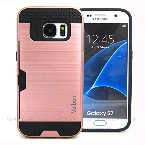 0888227256864 - GALAXY S7 / S7 EDGE CASE COVER HARD SLIM METALLIC SHOCKPROOF CREDIT CARD HOLDER WALLET COVER (S7 - ROSE GOLD)