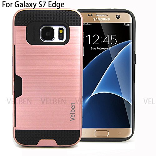 0888227577389 - GALAXY S7 / S7 EDGE CASE COVER HARD SLIM METALLIC SHOCKPROOF CREDIT CARD HOLDER WALLET COVER (S7 EDGE - ROSE GOLD)
