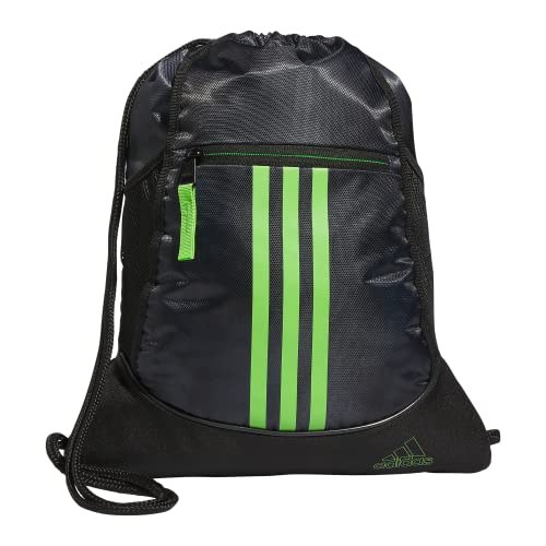 0888254165801 - ADIDAS ALLIANCE 2 SACKPACK, STONE WASH CARBON/LUCID LIME GREEN/BLACK, ONE SIZE