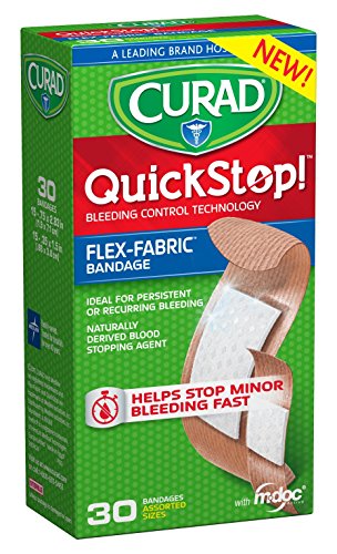 0888277366025 - CURAD QUICKSTOP INSTANT CLOTTING TECHNOLOGY FLEX-FABRIC BANDAGES, ASSORTED SIZE, 30 COUNT