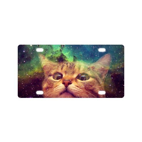 8883502174064 - CUTE CAT AND GALAXY SPACE PATTERN DURABLE AND STRONG ALUMINUM CAR LICENSE PLATE 12X6 INCH