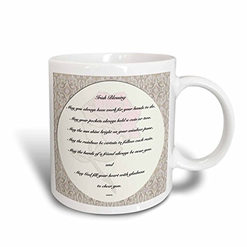 0888414028663 - 3DROSE IRISH BLESSING, PALE YELLOW BACKGROUND WITH RED ROSE AND LACED BORDER, CERAMIC MUG, 11-OZ