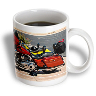 0888414059346 - - JOS FAUXTOGRAPHEE REALISTIC - A BURNT ORANGE AND YELLOW HARLEY-DAVIDSON&#174; PARKED OUTSIDE THE SHOWROOM IN UTAH - 15 OZ MUG
