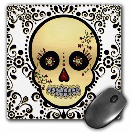 0888414205149 - 3DROSE LLC 8 X 8 X 0.25 INCHES MOUSE PAD, SUGAR SKULL GOLD AND BLACK (MP_175370_1)