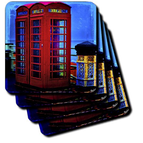 0888414469398 - 3DROSE CST_55934_2 BRITISH RED TELEPHONE BOXES BLUE-SOFT COASTERS, SET OF 8