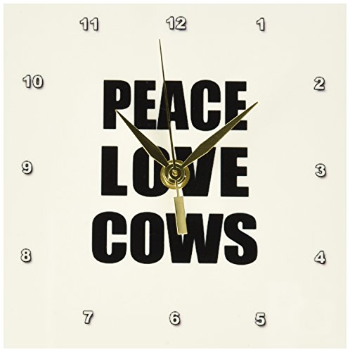 0888414504242 - 3DROSE DC_184853_1 PEACE LOVE AND COWS-THINGS THAT MAKE ME HAPPY-ANIMAL LOVER GIFT-DESK CLOCK, 6 BY 6-INCH