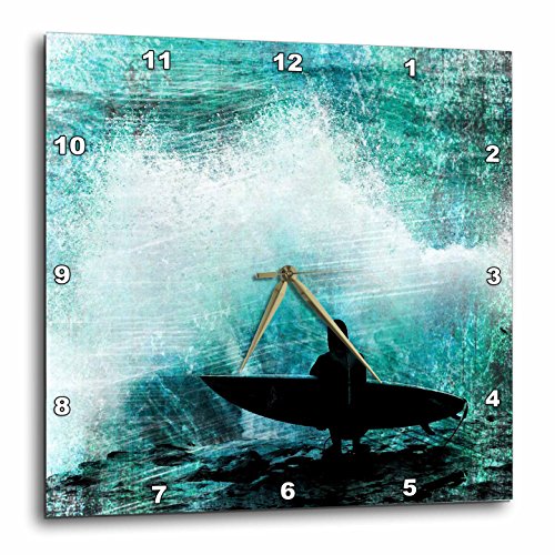 0888414505270 - 3DROSE DPP_52243_1 WATCHING WAVES SMASHING ON THE ROCKS WHILE A SURFER WATCHES FOR THE PERFECT WAVE-WALL CLOCK, 10 BY 10-INCH