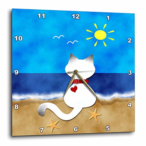 0888414508660 - 3DROSE DPP_182624_1 CUTE SIAMESE KITTY CAT SUMMER BEACH TIME FUN-WALL CLOCK, 10 BY 10-INCH