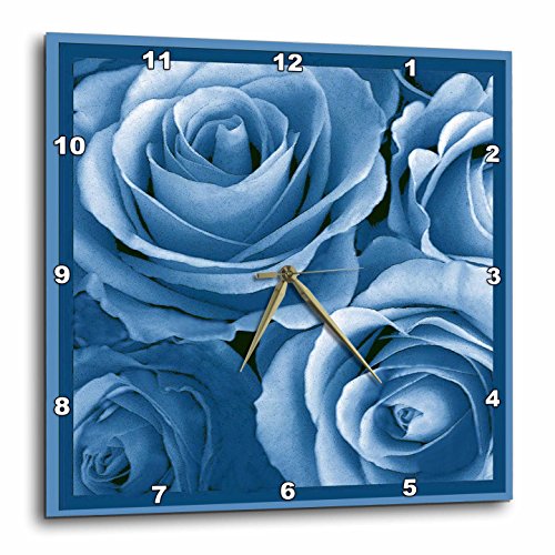 0888414510533 - 3DROSE DPP_29820_2 CLOSE UP OF DREAMY MUTED COBALT BLUE ROSE BOUQUET-WALL CLOCK, 13 BY 13-INCH