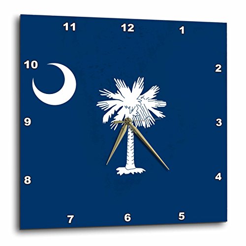 0888414513541 - 3DROSE DPP_158433_2 FLAG OF SOUTH CAROLINA SC-US AMERICAN UNITED STATE OF AMERICA USA WHITE PALMETTO TREE INDIGO BLUE-WALL CLOCK, 13 BY 13-INCH