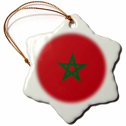 0888414545092 - 3DROSE ORN_158383_1 FLAG OF MOROCCO-MOROCCAN RED WITH GREEN PENTAGRAM STAR SEAL ENSIGN-SNOWFLAKE ORNAMENT, PORCELAIN, 3-INCH