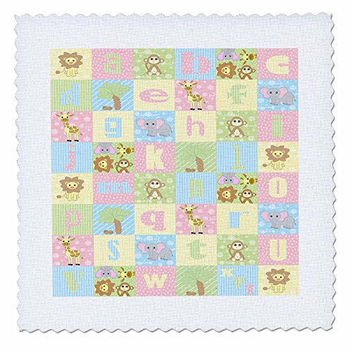 0888414557095 - 3DROSE QS_20358_4 BABY JUNGLE ANIMALS ALPHABET PRINT-QUILT SQUARE, 12 BY 12-INCH