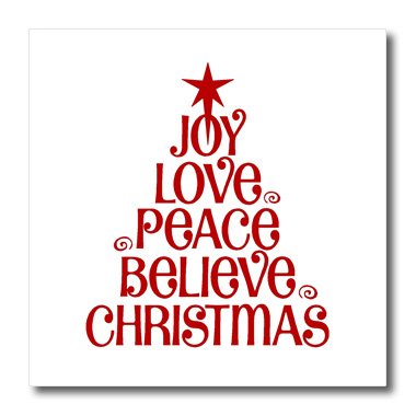 0888414648335 - 3DROSE HT_163803_2 JOY LOVE PEACE BELIEVE CHRISTMAS IRON ON HEAT TRANSFER, 6 BY 6-INCH, FOR WHITE MATERIAL