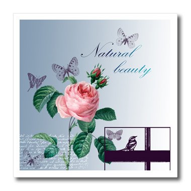 0888414648878 - 3DROSE HT_79157_3 NATURAL BEAUTY BUTTERFLIES, ROSES AND BIRD-IRON ON HEAT TRANSFER FOR MATERIAL, 10 BY 10-INCH, WHITE