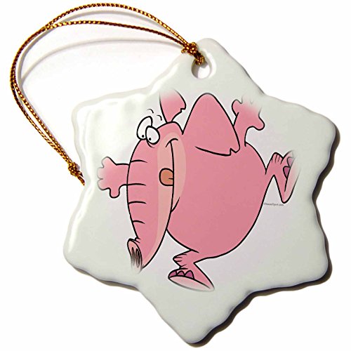 0888414661990 - 3DROSE ORN_103949_1 CUTE SILLY HAPPY PINK ELEPHANT CARTOON-SNOWFLAKE ORNAMENT, 3-INCH, PORCELAIN