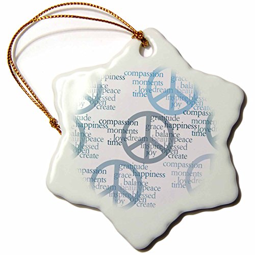 0888414663833 - 3DROSE ORN_108946_1 INSPIRATIONAL WORDS WITH PEACE SIGNS-SNOWFLAKE ORNAMENT, 3-INCH, PORCELAIN