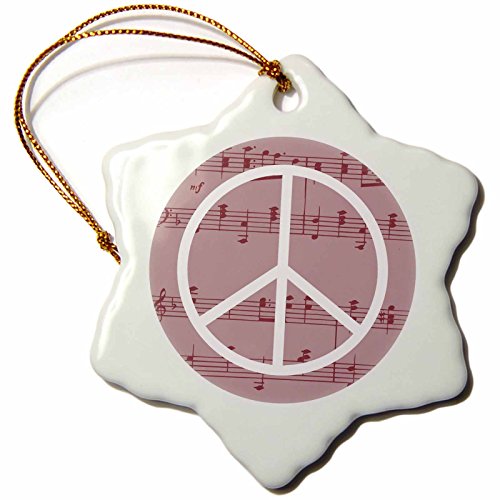 0888414664328 - 3DROSE ORN_110435_1 PINK MUSIC NOTES PEACE SIGN-SNOWFLAKE ORNAMENT, 3-INCH, PORCELAIN