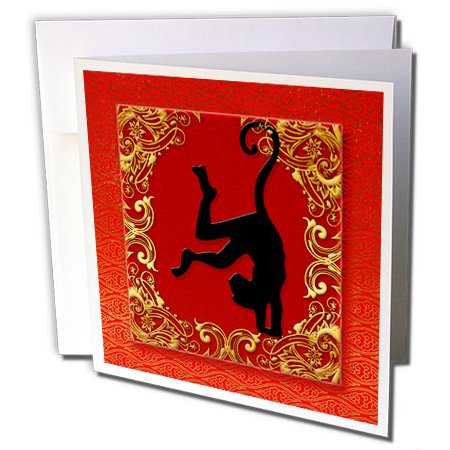 0888414727160 - 3DROSE CHINESE ZODIAC YEAR OF THE MONKEY CHINESE NEW YEAR RED GOLD AND BLACK GREETING CARDS, SET OF 12 (GC_101848_2)