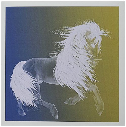 0888414863257 - 3DROSE GREETING CARDS, 6 X 6 INCHES, PACK OF 6, BLUE GOLD OMBRE WHITE HORSE (GC_202292_1)