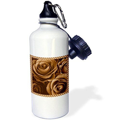 0888414888533 - 3DROSE WB_29943_1 CLOSE UP SCENE OF DREAMY MILK CHOCOLATE ROSES SURROUNDED BY A STRIPED FRAME SPORTS WATER BOTTLE, 21 OZ, WHITE